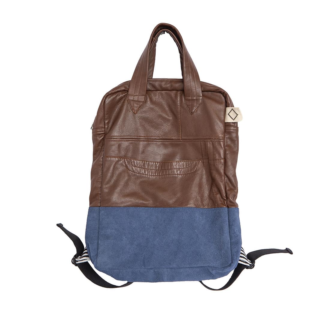 Backpack Brown / Blue | Upcycled Leather